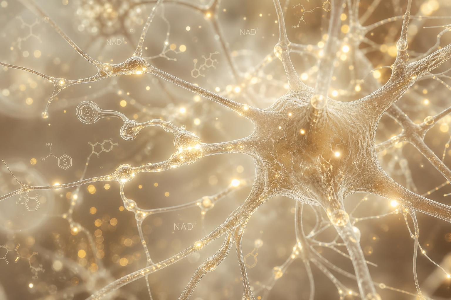 Visualização científica de neurônios e moléculas de NAD+