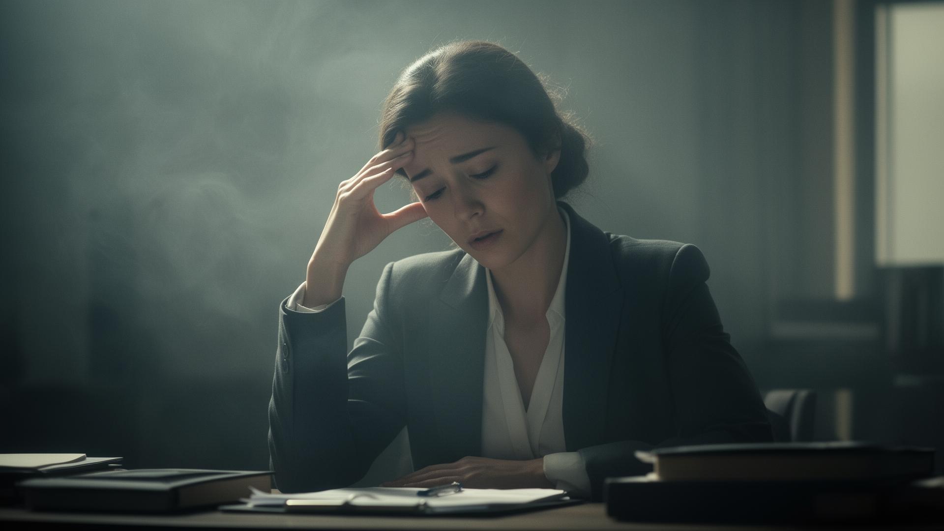 Profissional enfrentando névoa mental no trabalho